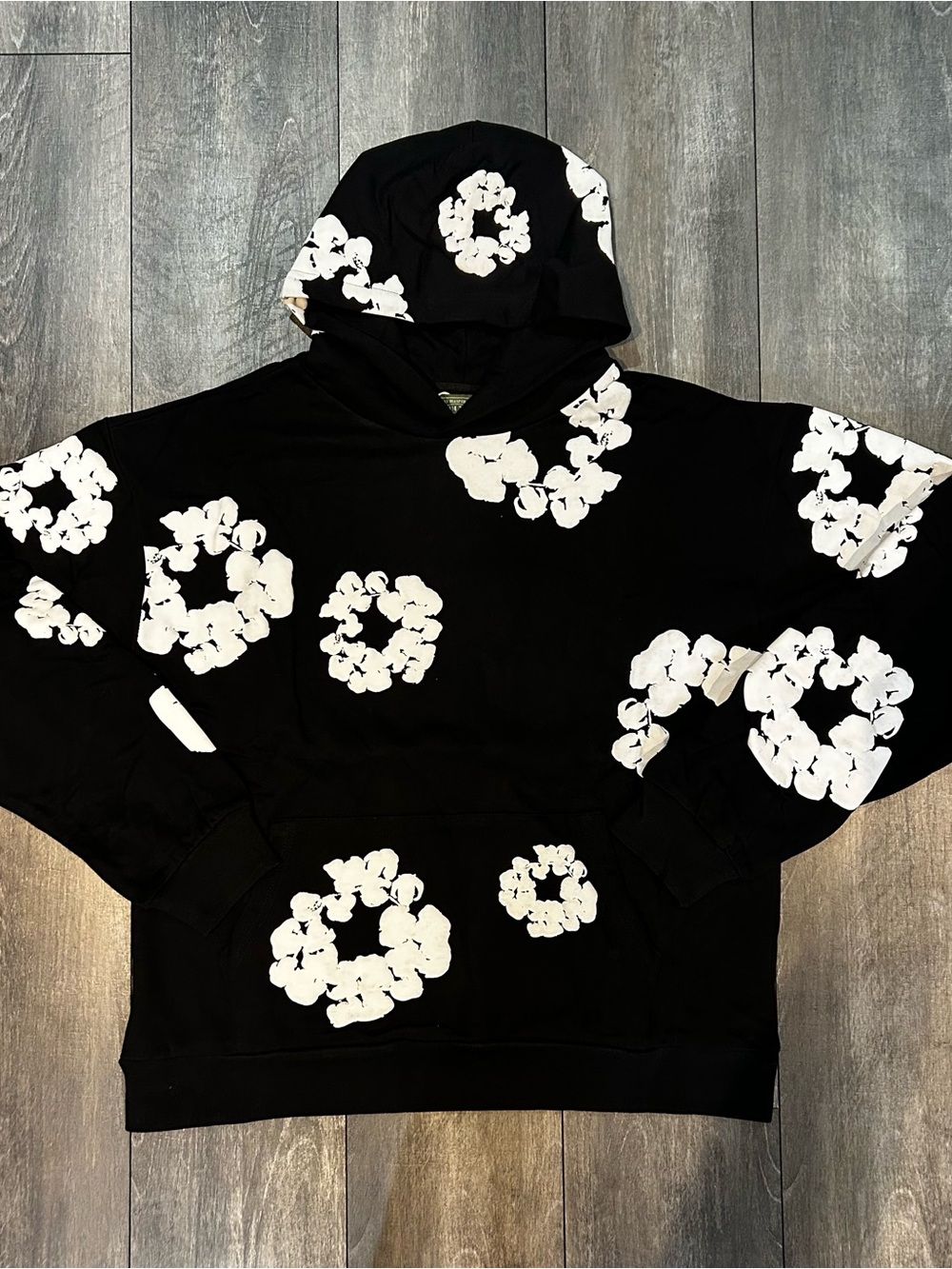 Men's Black Hoodie with White Floral Ring Print